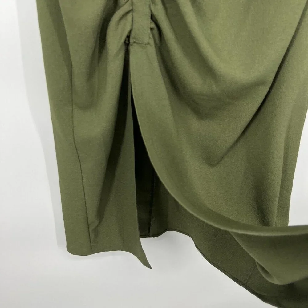 Zara Dress Green Button Front Crepe Long Sleeve Draped Midi - Picture 6 of 11